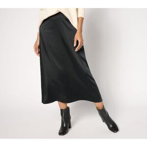 Me by Jennie Garth Women's Skirt Sz L Regular Brookline Satin Midi Black A667995